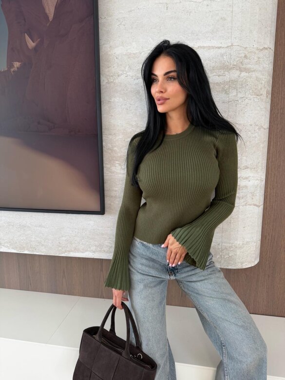 Sweter Raffine prążkowany zielony 