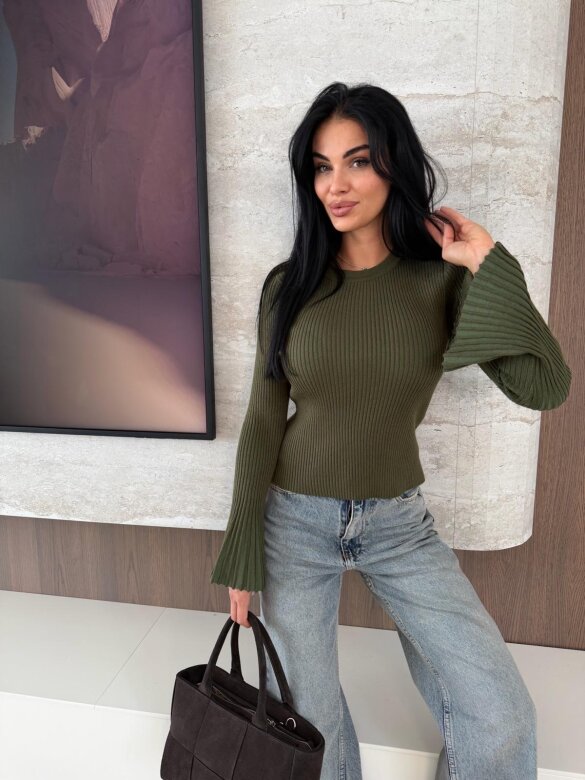 Sweter Raffine prążkowany zielony 