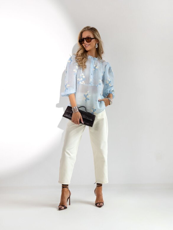 Bluzka Orelia z haftem bawełniana błękitna