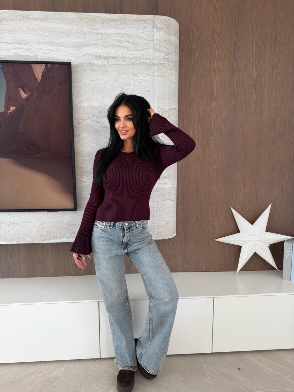 Sweter Raffine prążkowany śliwkowy 