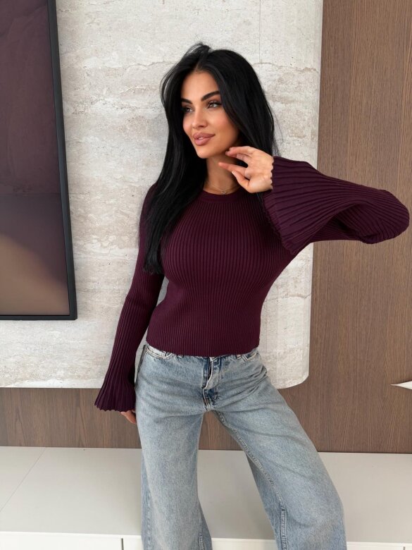 Sweter Raffine prążkowany śliwkowy 