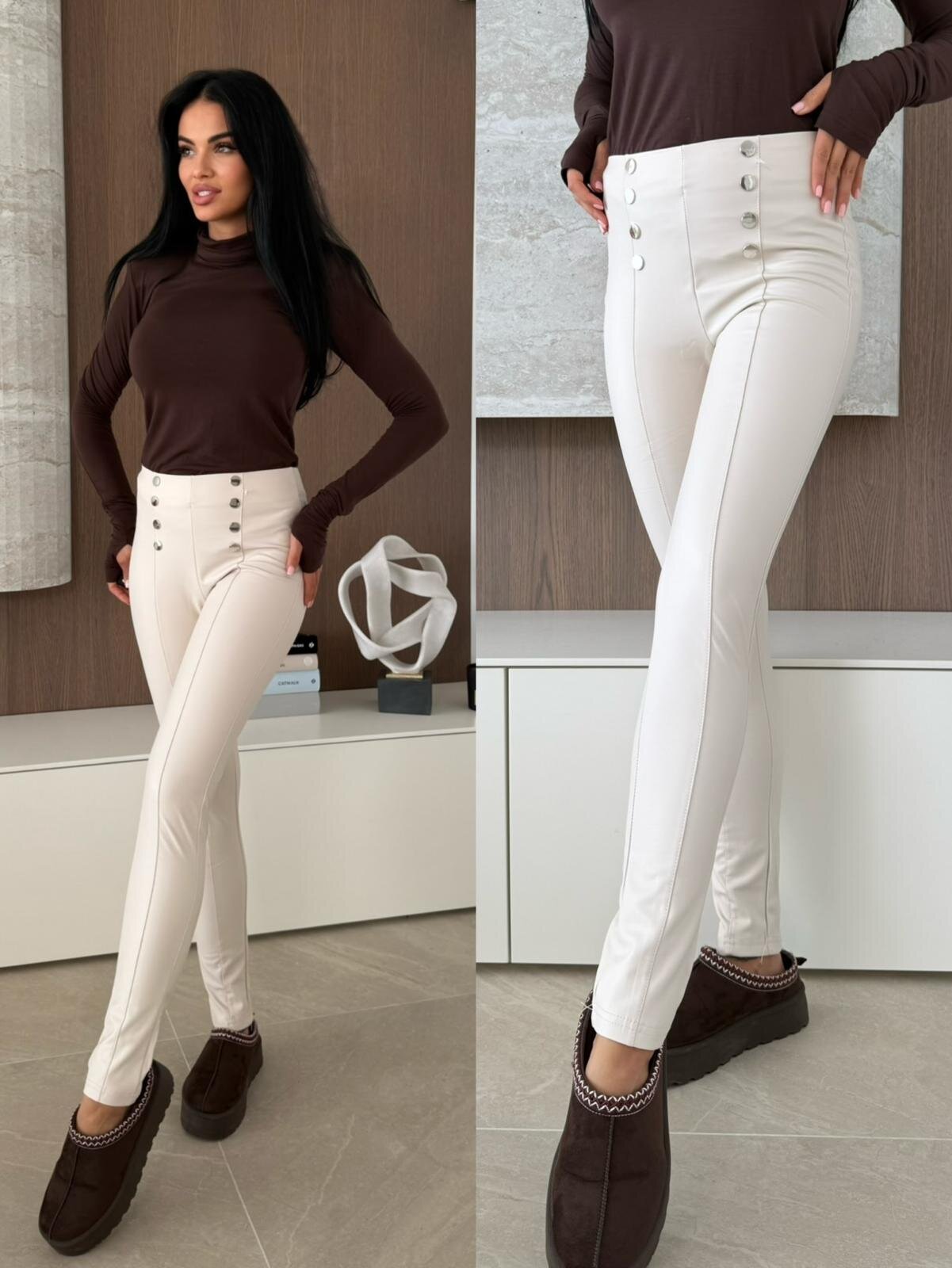 Legginsy Velasce eko skóra jasnobeżowe 