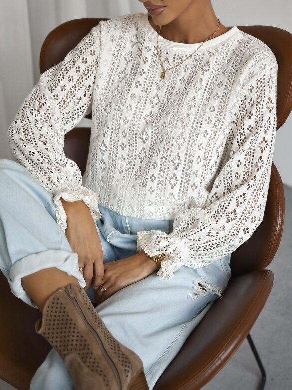 Sweter Velino z bawełną i wiskozą ecru