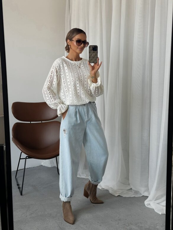 Sweter Velino z bawełną i wiskozą ecru