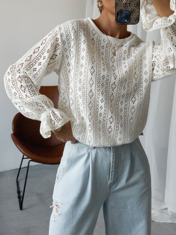 Sweter Velino z bawełną i wiskozą ecru