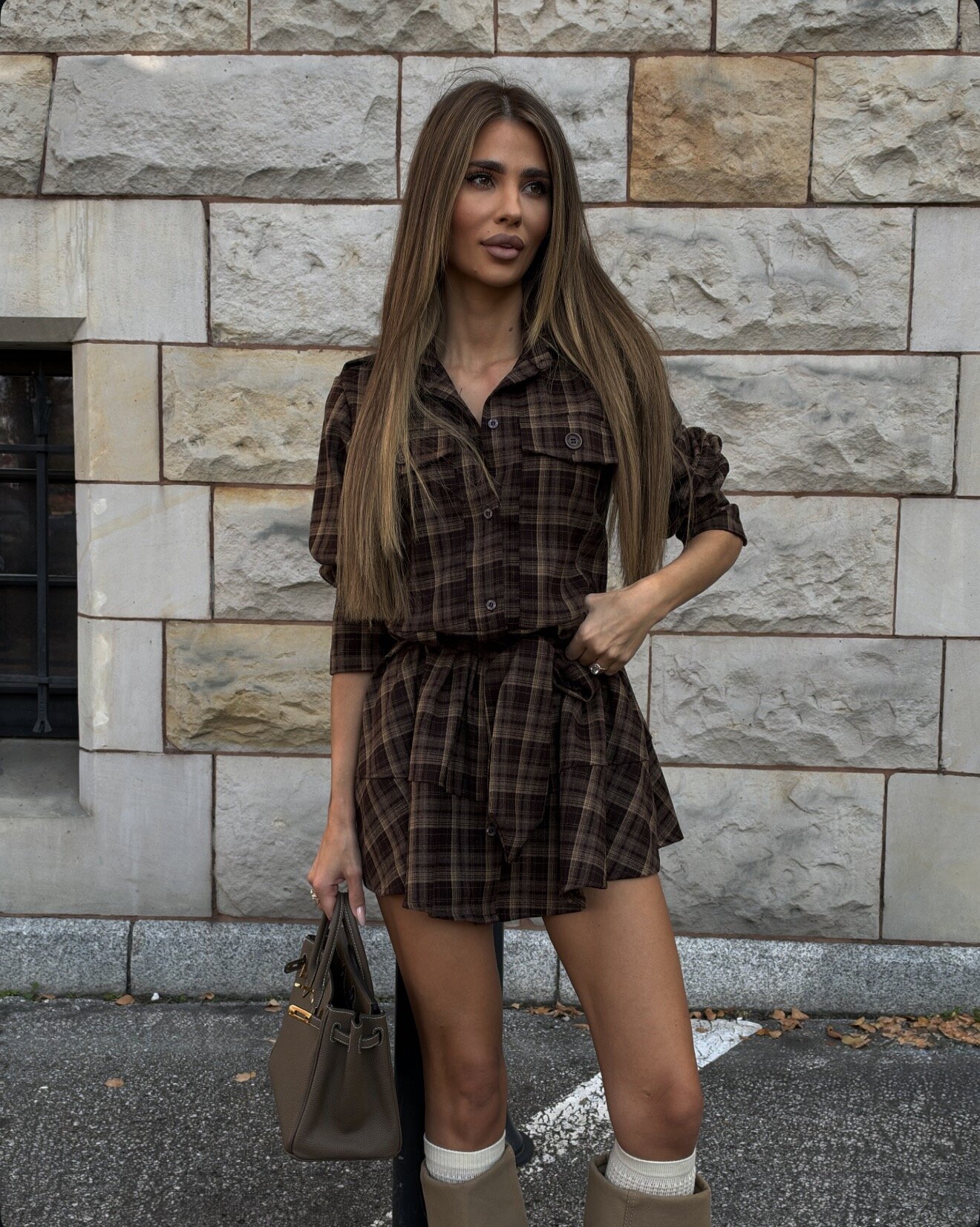 Dress Hermena checked chocolate | Varlesca