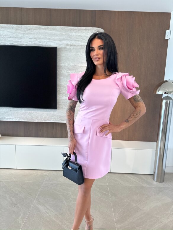 Sukienka Venessa z różami pudrowa 