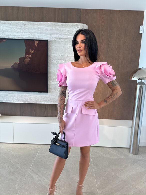 Sukienka Venessa z różami pudrowa 