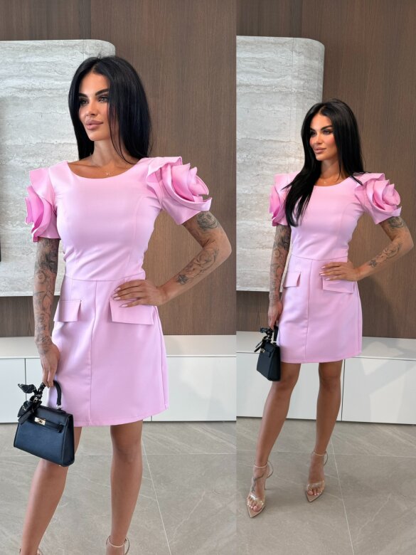 Sukienka Venessa z różami pudrowa 