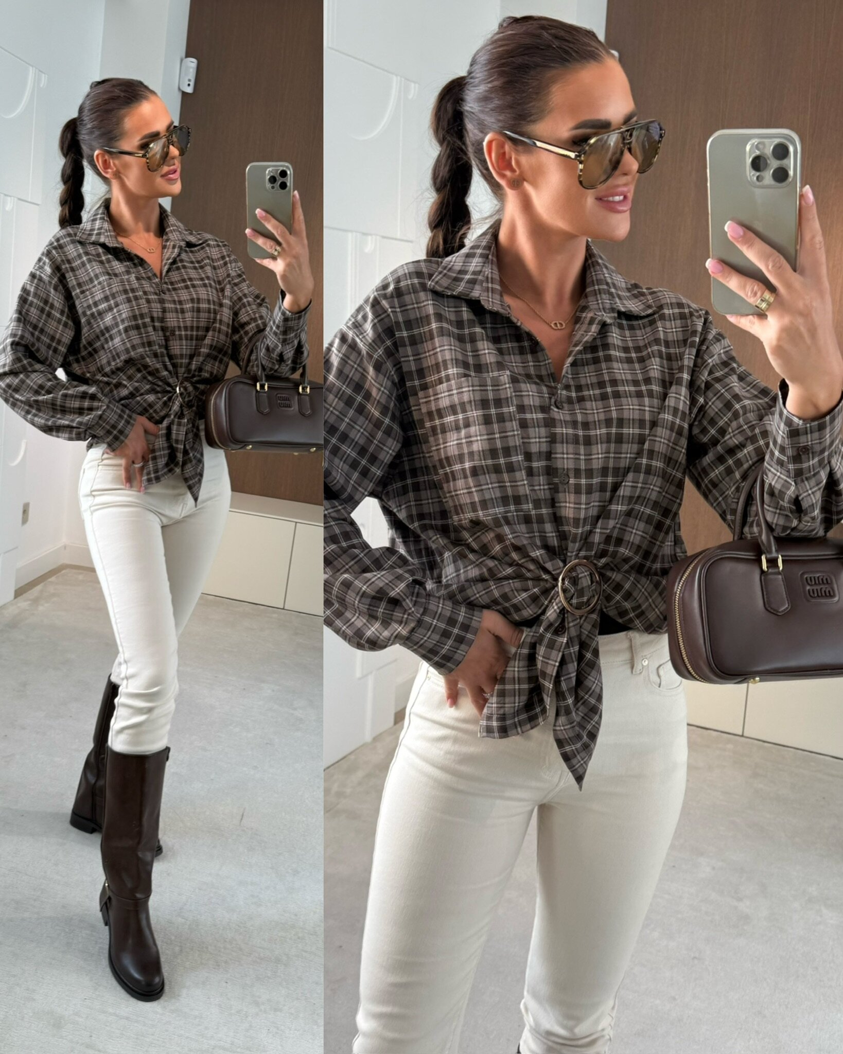 Koszula Maisie w kratę szaro-brązowa 