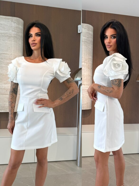 Sukienka Venessa z różami biała 