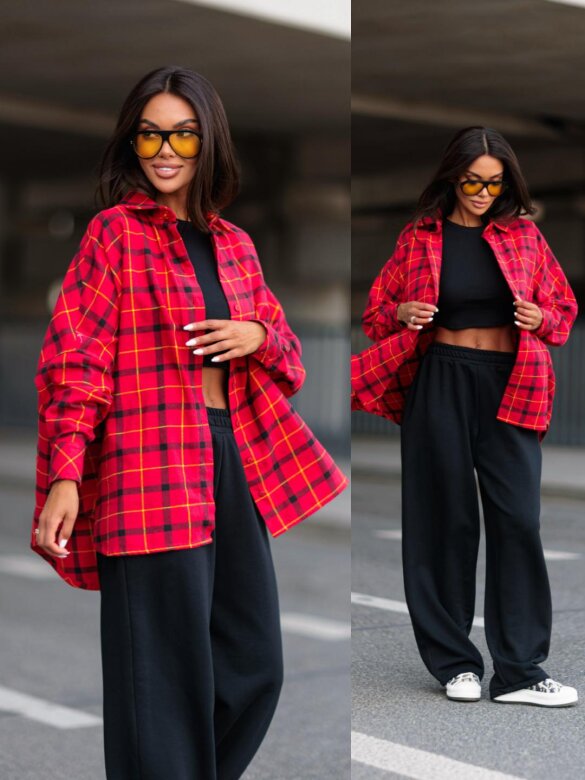Shirt Easy Wear checked red-black