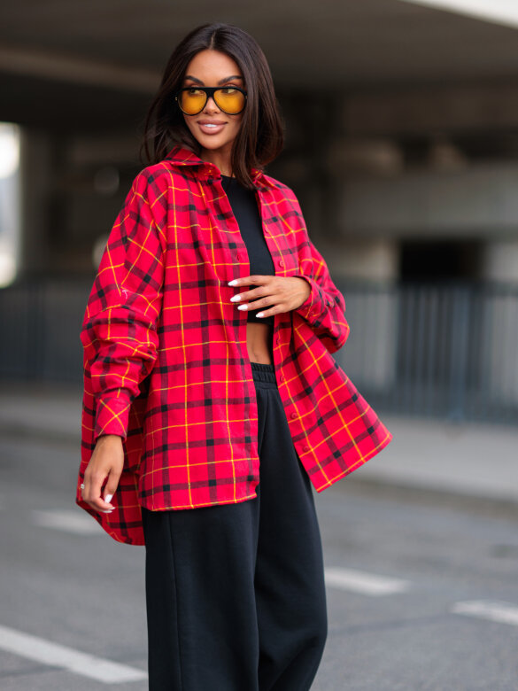 Shirt Easy Wear checked red-black