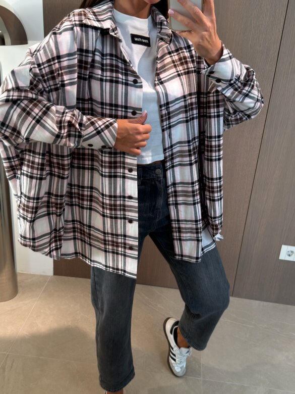 Koszula Easy Wear w kratę biało-różowa