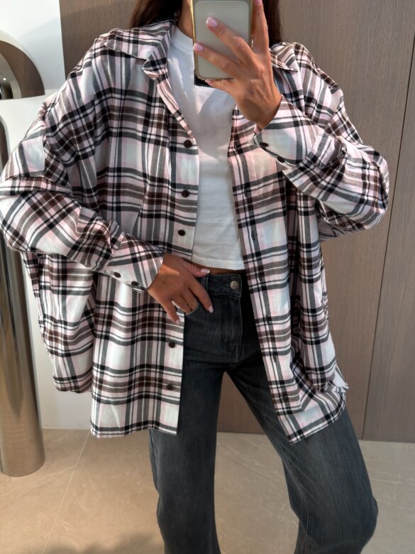 Koszula Easy Wear w kratę biało-różowa