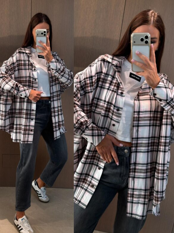 Koszula Easy Wear w kratę biało-różowa