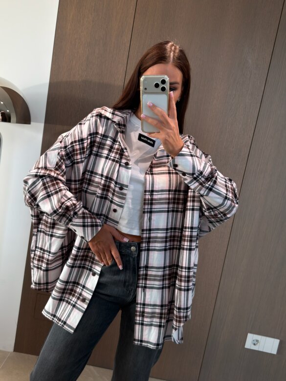 Koszula Easy Wear w kratę biało-różowa