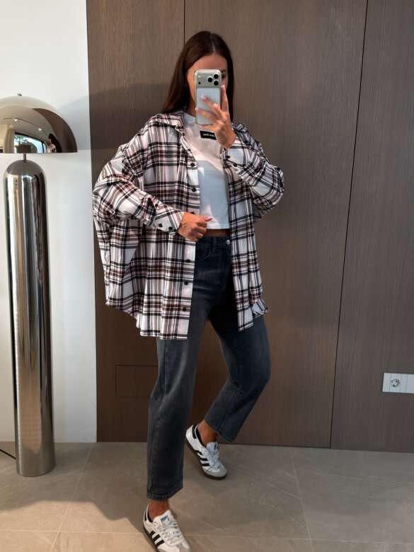 Koszula Easy Wear w kratę biało-różowa