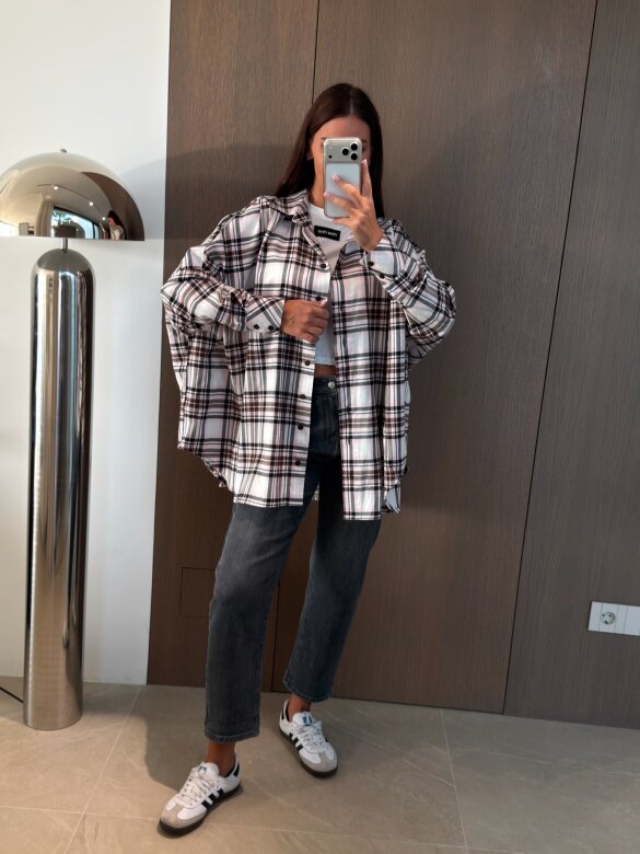 Koszula Easy Wear w kratę biało-różowa