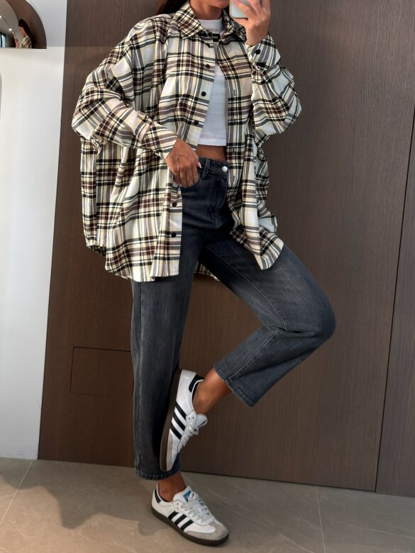 Shirt Easy Wear checked white-yellow