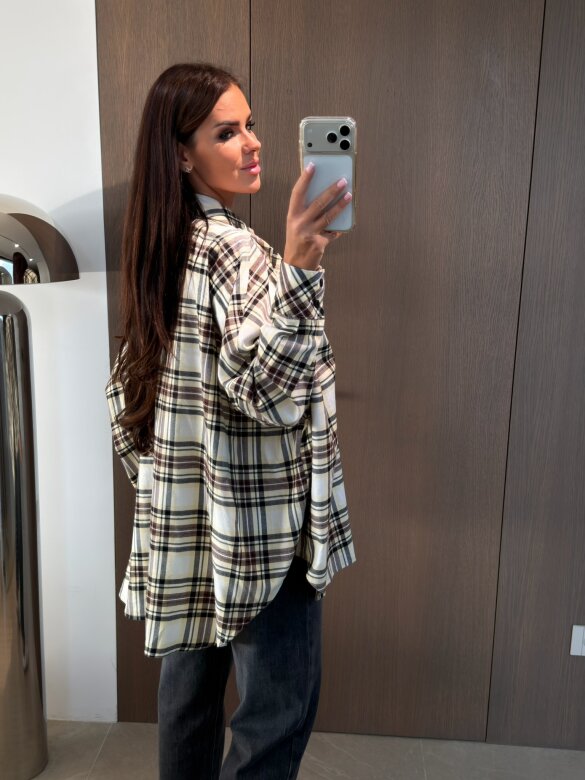 Shirt Easy Wear checked white-yellow
