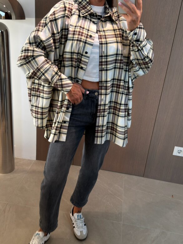 Shirt Easy Wear checked white-yellow