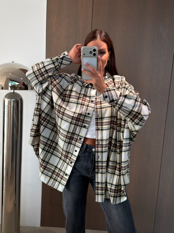 Shirt Easy Wear checked white-yellow