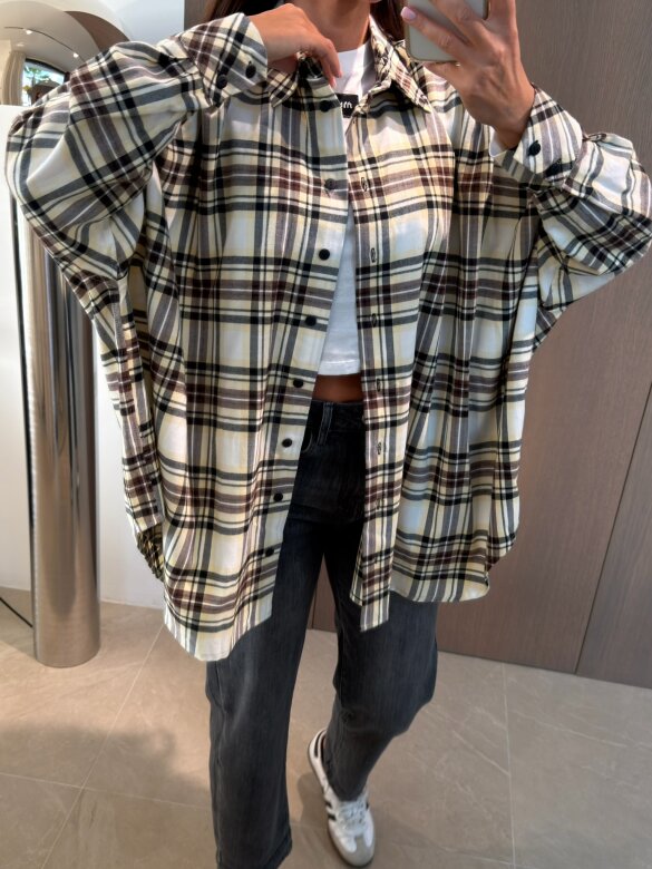 Shirt Easy Wear checked white-yellow
