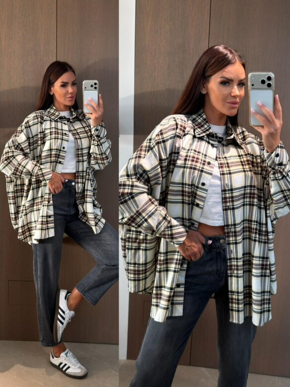 Shirt Easy Wear checked white-yellow