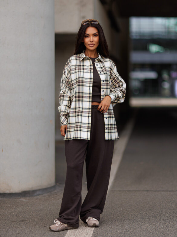 Shirt Easy Wear checked white-yellow
