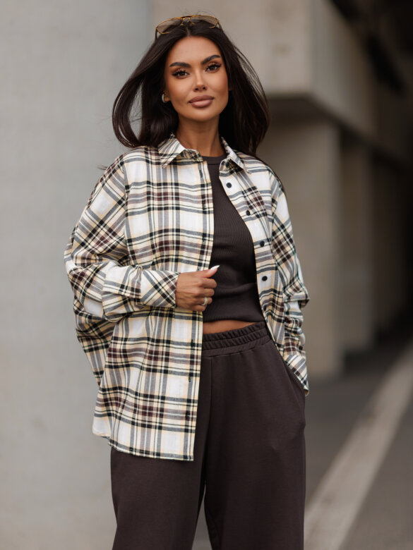 Shirt Easy Wear checked white-yellow