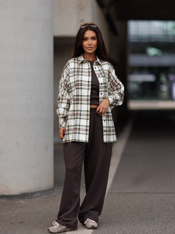 Shirt Easy Wear checked white-yellow