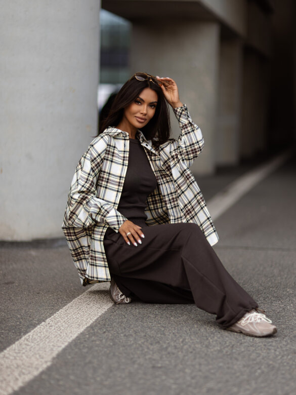Shirt Easy Wear checked white-yellow