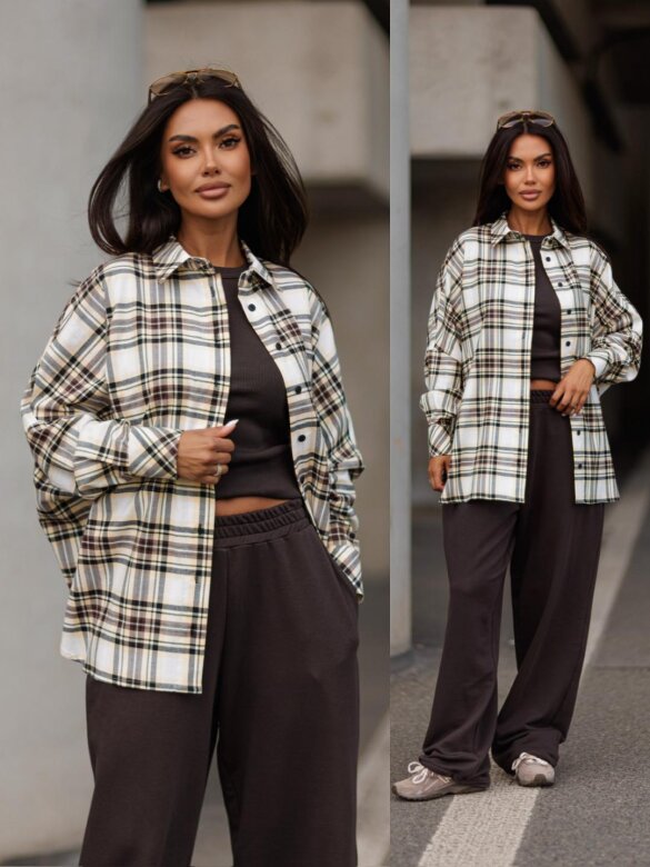 Shirt Easy Wear checked white-yellow