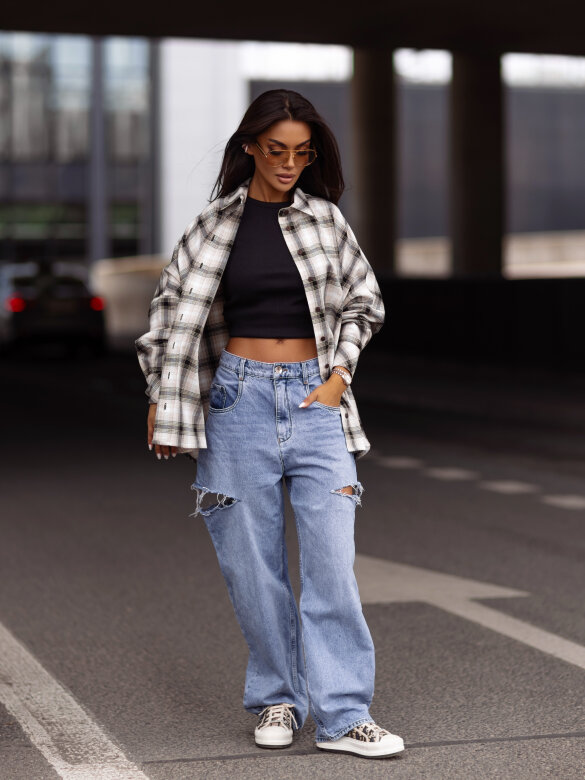 Shirt Easy Wear checked beige-black