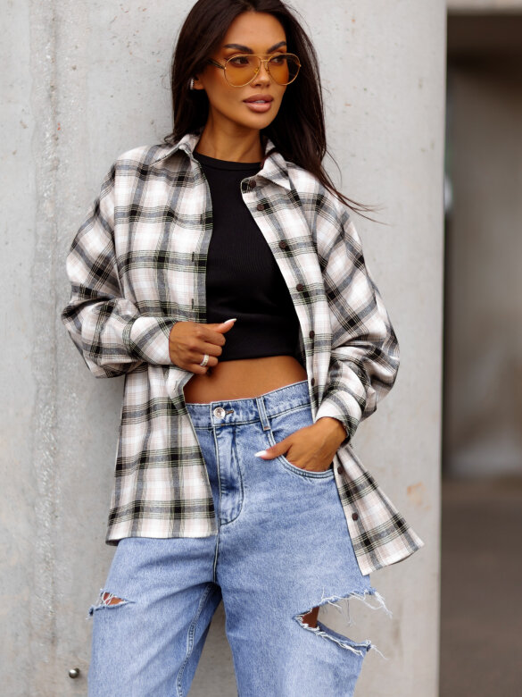 Shirt Easy Wear checked beige-black