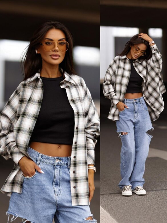Shirt Easy Wear checked beige-black