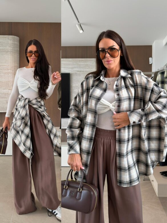 Shirt Easy Wear checked beige-black